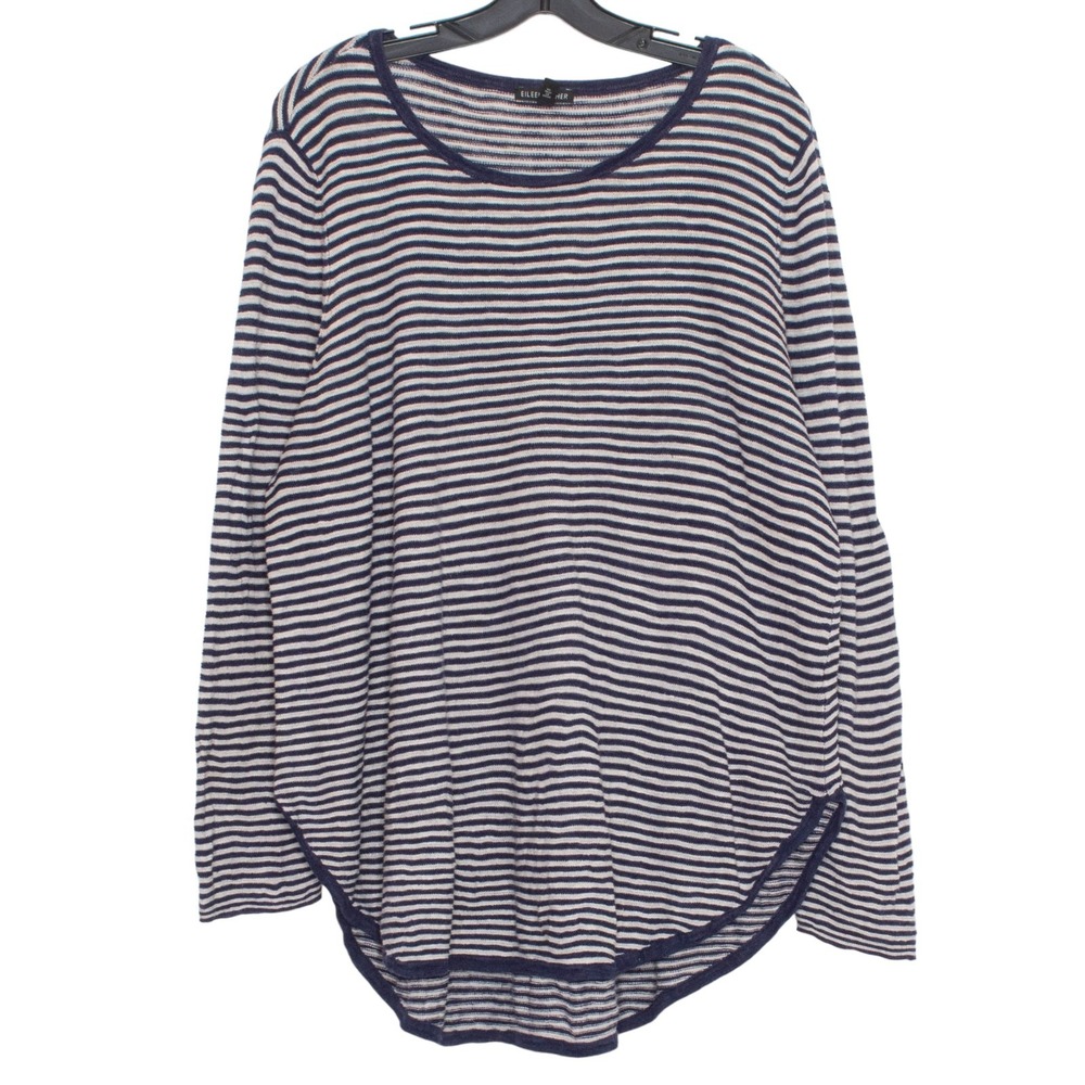Eileen Fisher Organic Linen Blend Top Striped Blue XL Minimalist Coastal Capsule